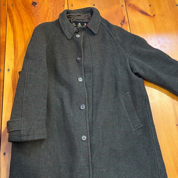 Vintage BARBOUR Men's L Plaid Wool Trench Coat Jacket Collared T249 Long Coat - Picture 2 of 16
